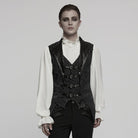 PUNK RAVE Men's Gothic Buckle Batlike Jacquard Vest Black