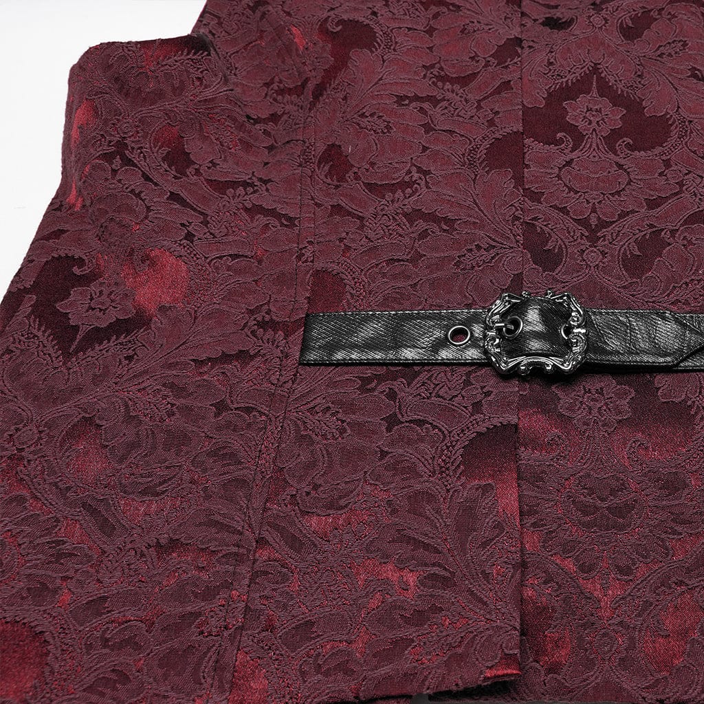 PUNK RAVE Men's Gothic Buckle Batlike Jacquard Vest Red