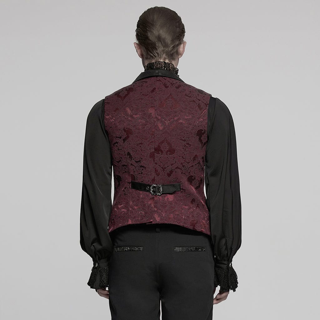 PUNK RAVE Men's Gothic Buckle Batlike Jacquard Vest Red
