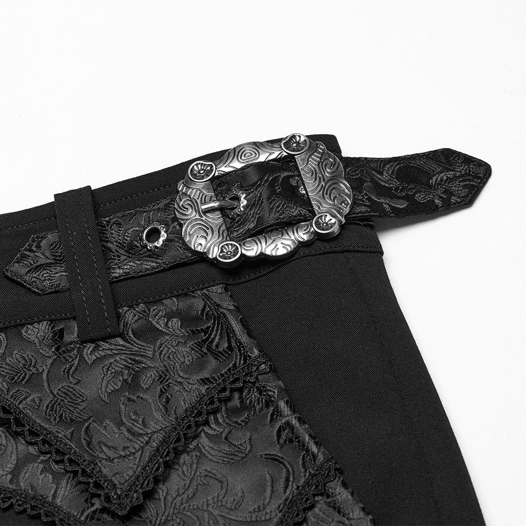 PUNK RAVE Men's Gothic Buckle Jacquard Pants