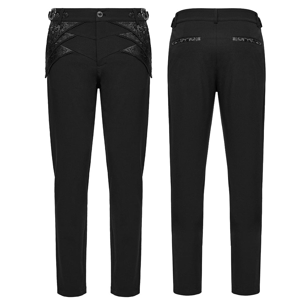 PUNK RAVE Men's Gothic Buckle Jacquard Pants