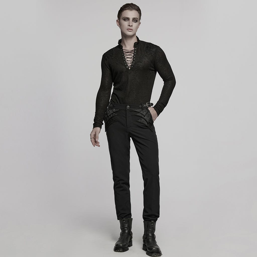 PUNK RAVE Men's Gothic Buckle Jacquard Pants