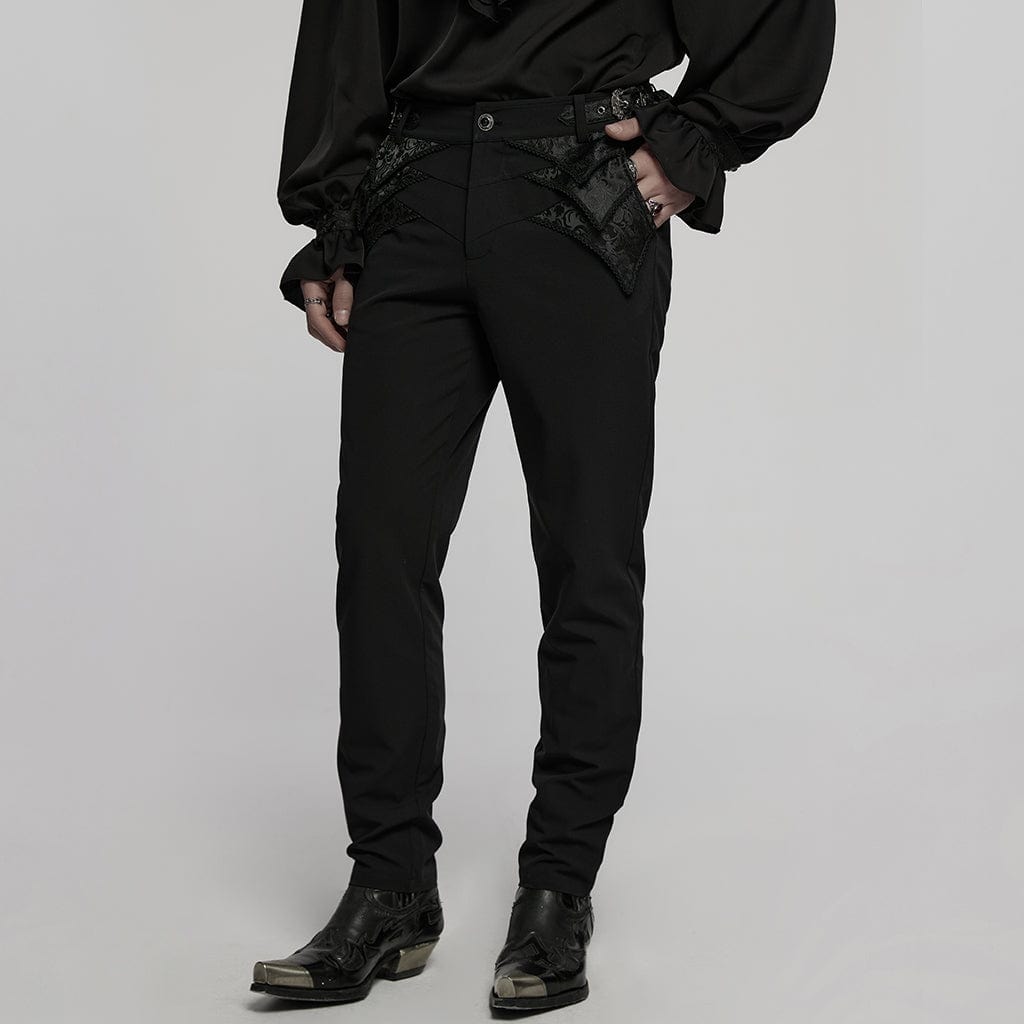 PUNK RAVE Men's Gothic Buckle Jacquard Pants