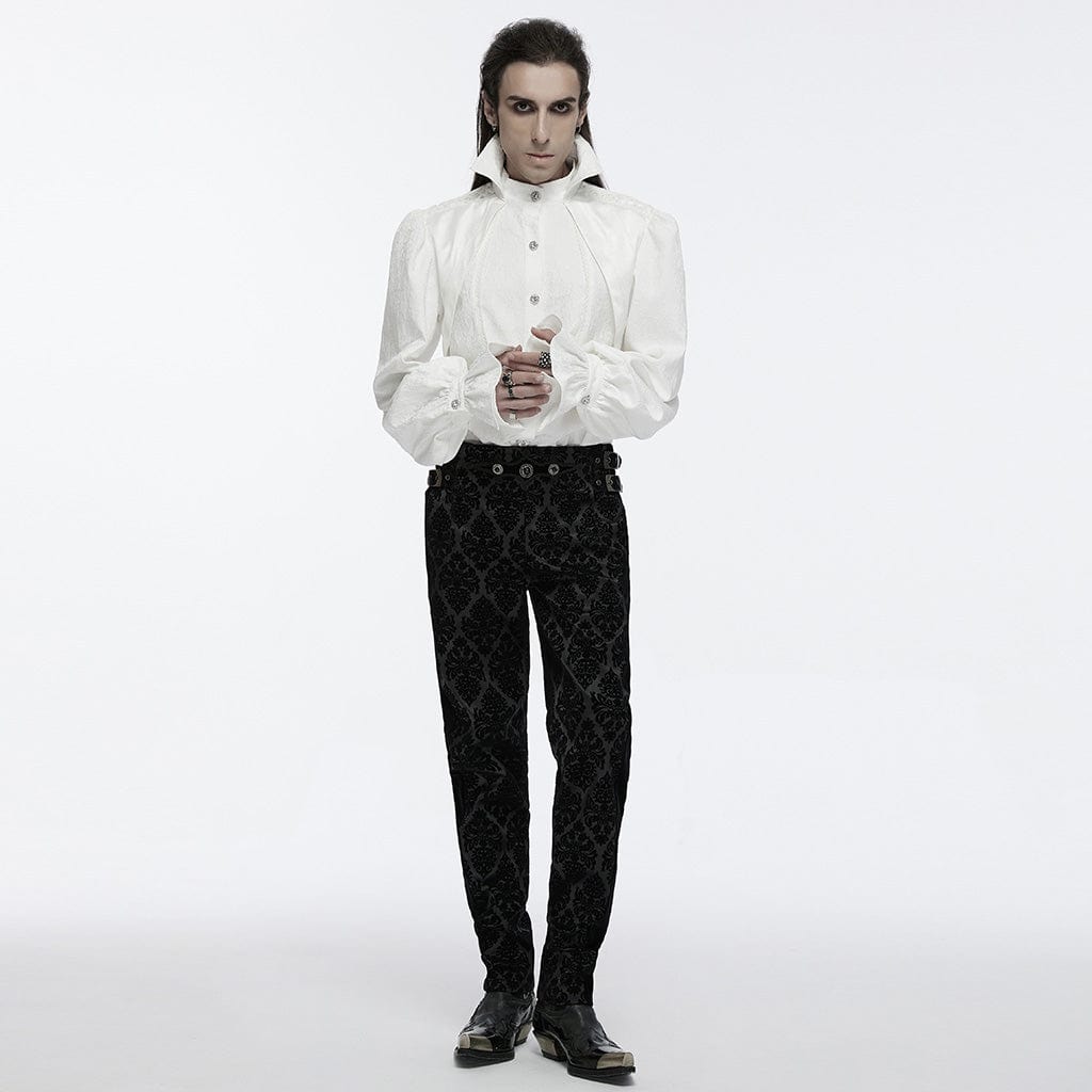 PUNK RAVE Men's Gothic Buckle-up Floral Velvet Trousers