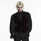 PUNK RAVE Men's Gothic Buckle-up Strap Retro Velvet Waistcoat Black-Red