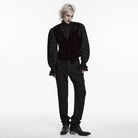 PUNK RAVE Men's Gothic Buckle-up Strap Retro Velvet Waistcoat Black-Red