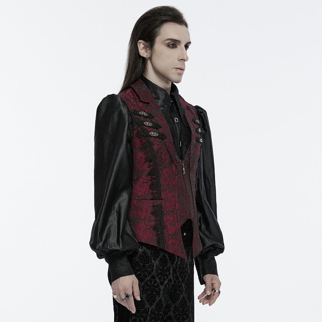 PUNK RAVE Men's Gothic Buckle Zip Rose Waistcoat Red