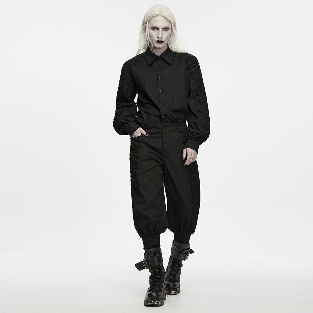 PUNK RAVE Men's Gothic Collared Lantern Sleeve Shirt