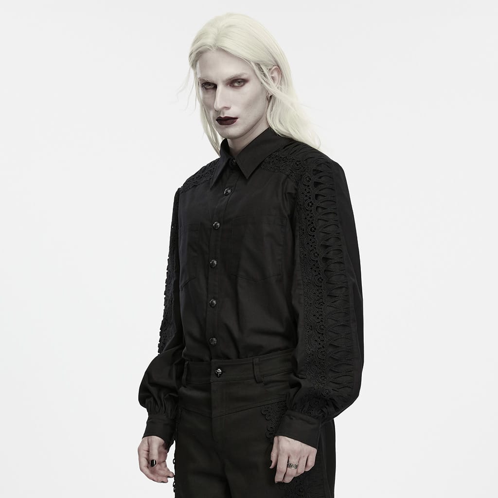 PUNK RAVE Men's Gothic Collared Lantern Sleeve Shirt