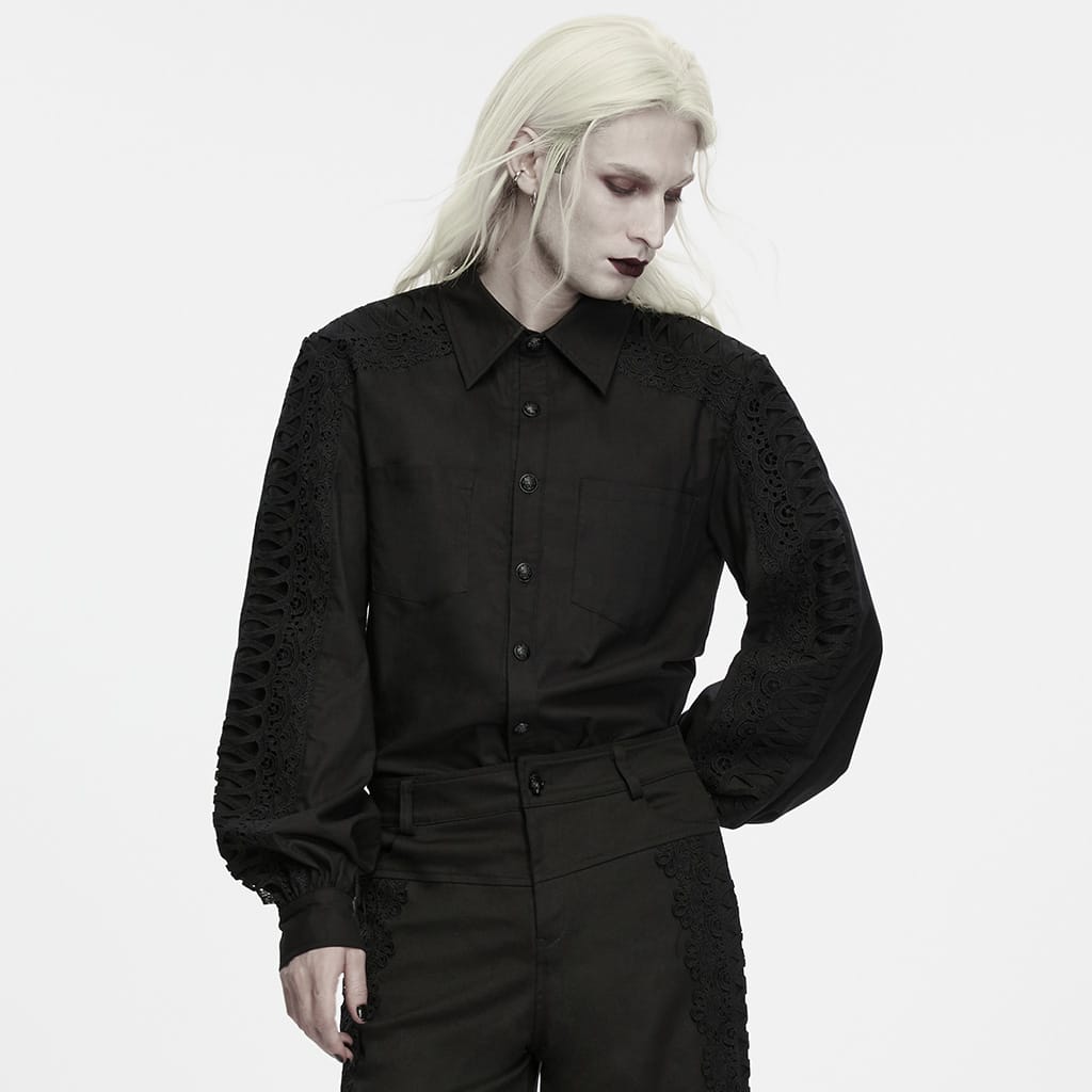 PUNK RAVE Men's Gothic Collared Lantern Sleeve Shirt