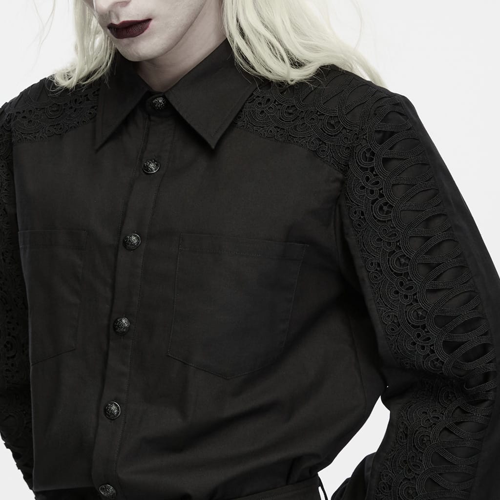 PUNK RAVE Men's Gothic Collared Lantern Sleeve Shirt