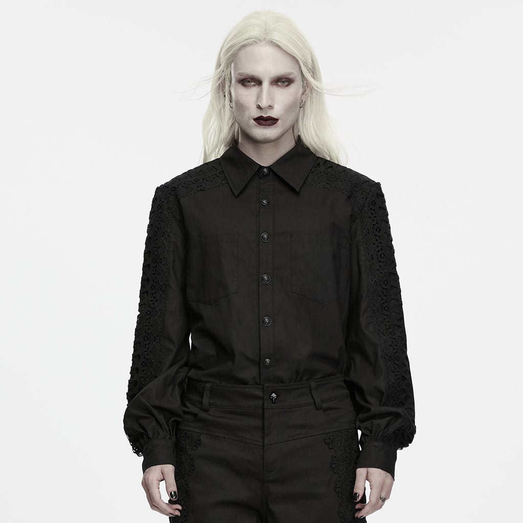 PUNK RAVE Men's Gothic Collared Lantern Sleeve Shirt