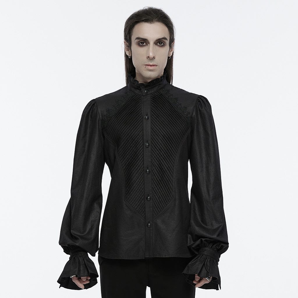 PUNK RAVE Men's Gothic Crochet Bubble-Sleeved Shirt