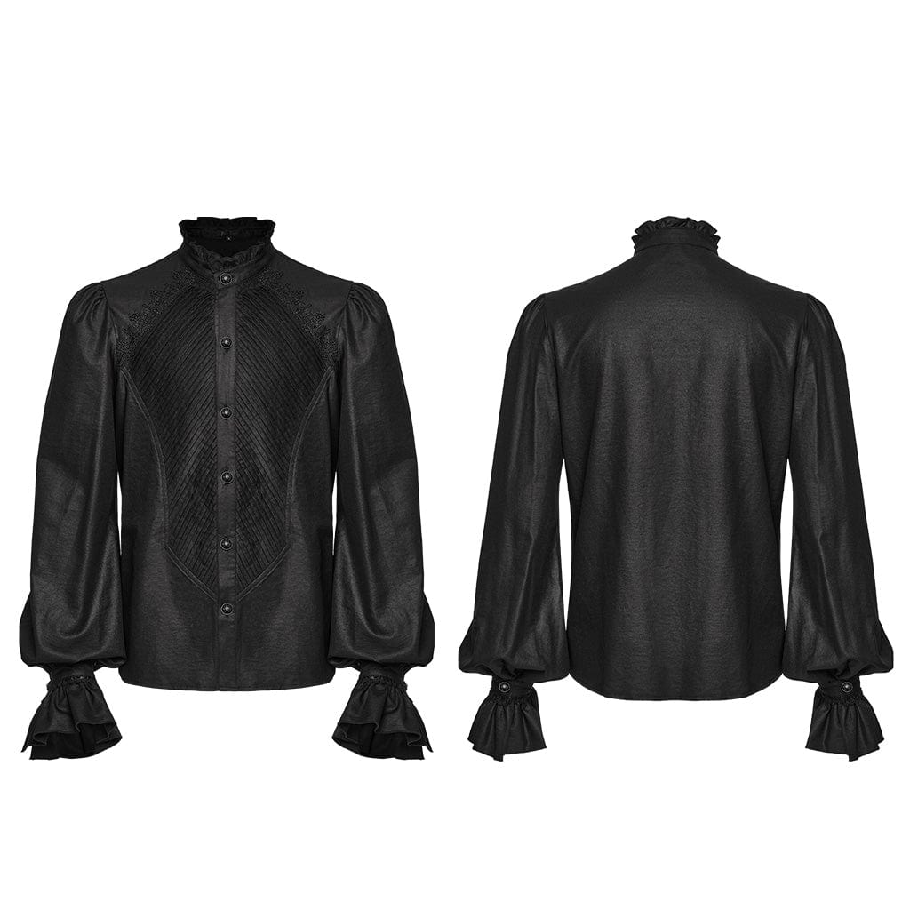 PUNK RAVE Men's Gothic Crochet Bubble-Sleeved Shirt