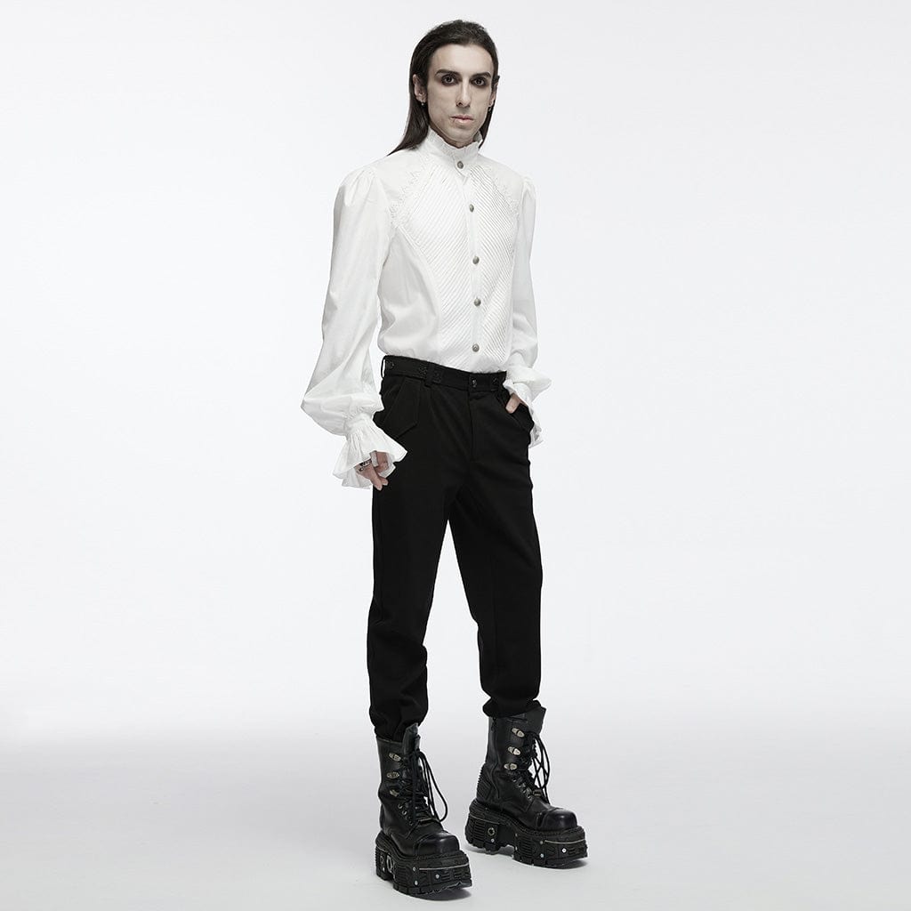 PUNK RAVE Men's Gothic Crochet Bubble-Sleeved Shirt White