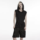 PUNK RAVE Men's Gothic D-rings Cross Hooded Tank Top