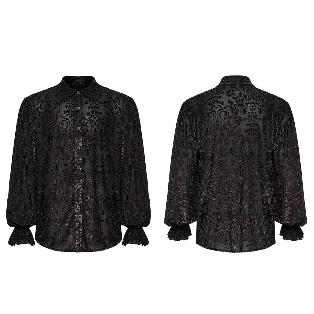 PUNK RAVE Men's Gothic Dark Gold Printed Flare Sleeved Shirt