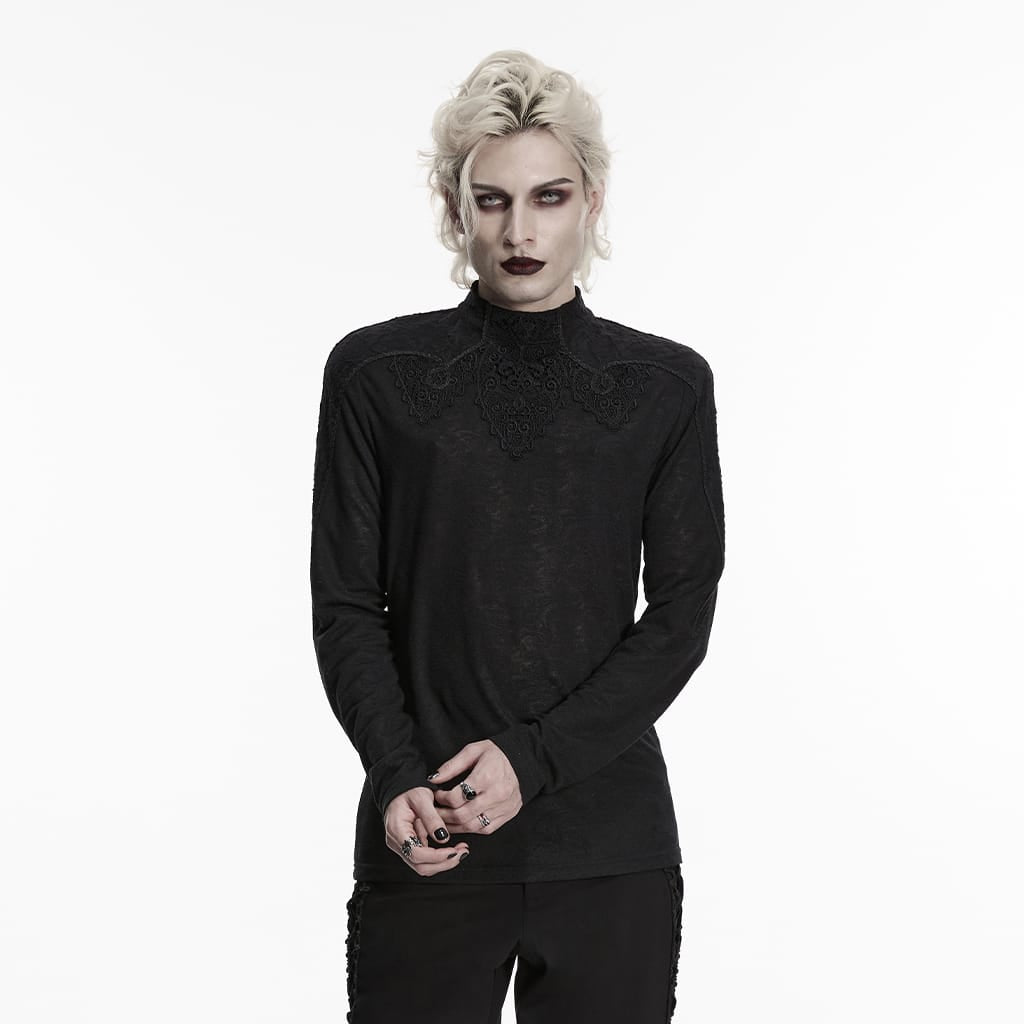 PUNK RAVE Men's Gothic Decal Turtleneck Long Sleeved Top