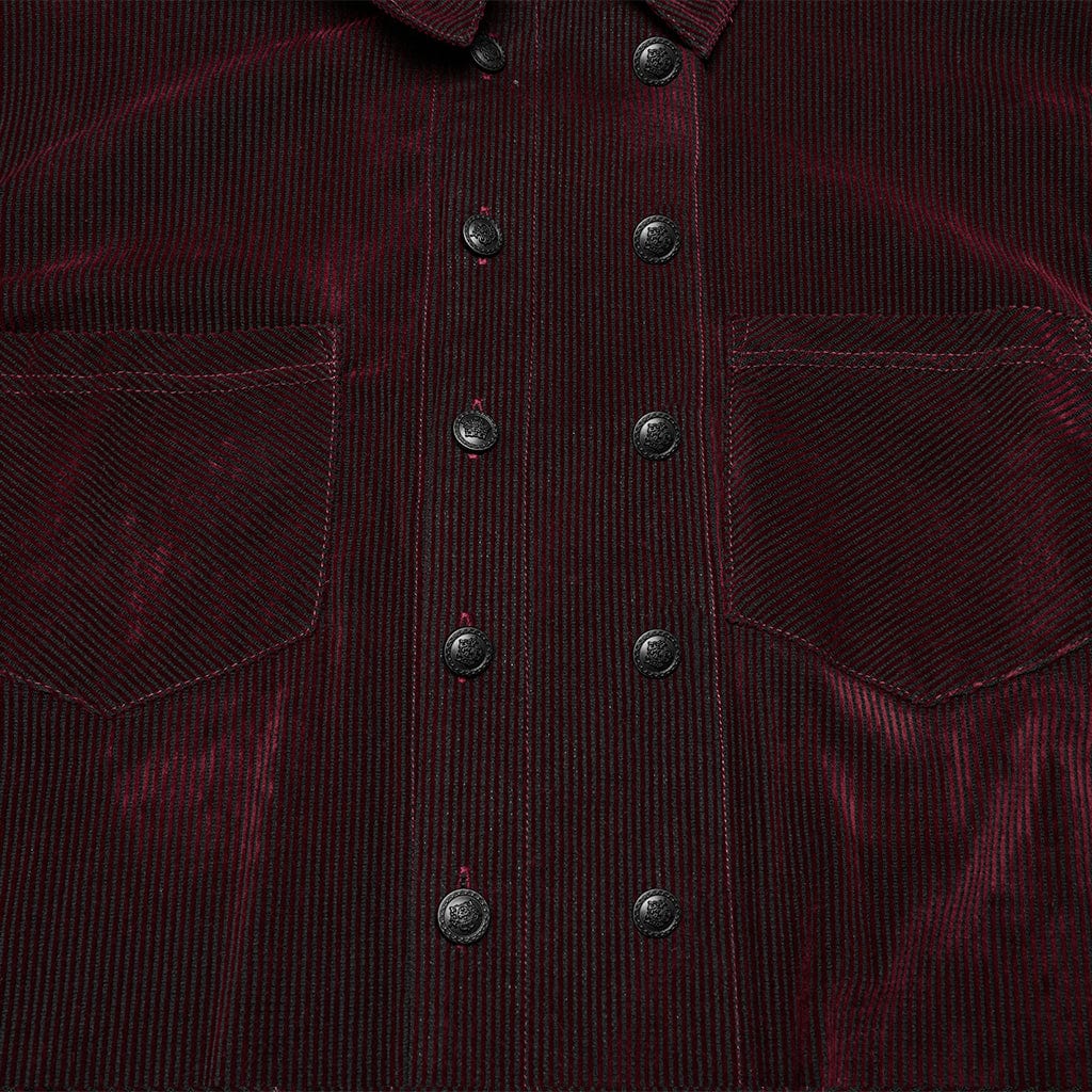 PUNK RAVE Men's Gothic Double-breasted Puff Sleeved Shirt Red