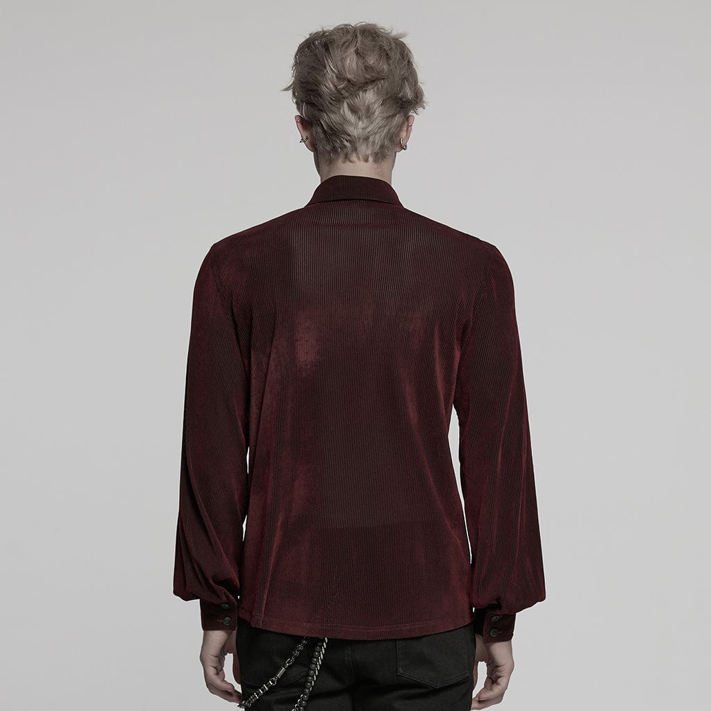 PUNK RAVE Men's Gothic Double-breasted Puff Sleeved Shirt Red