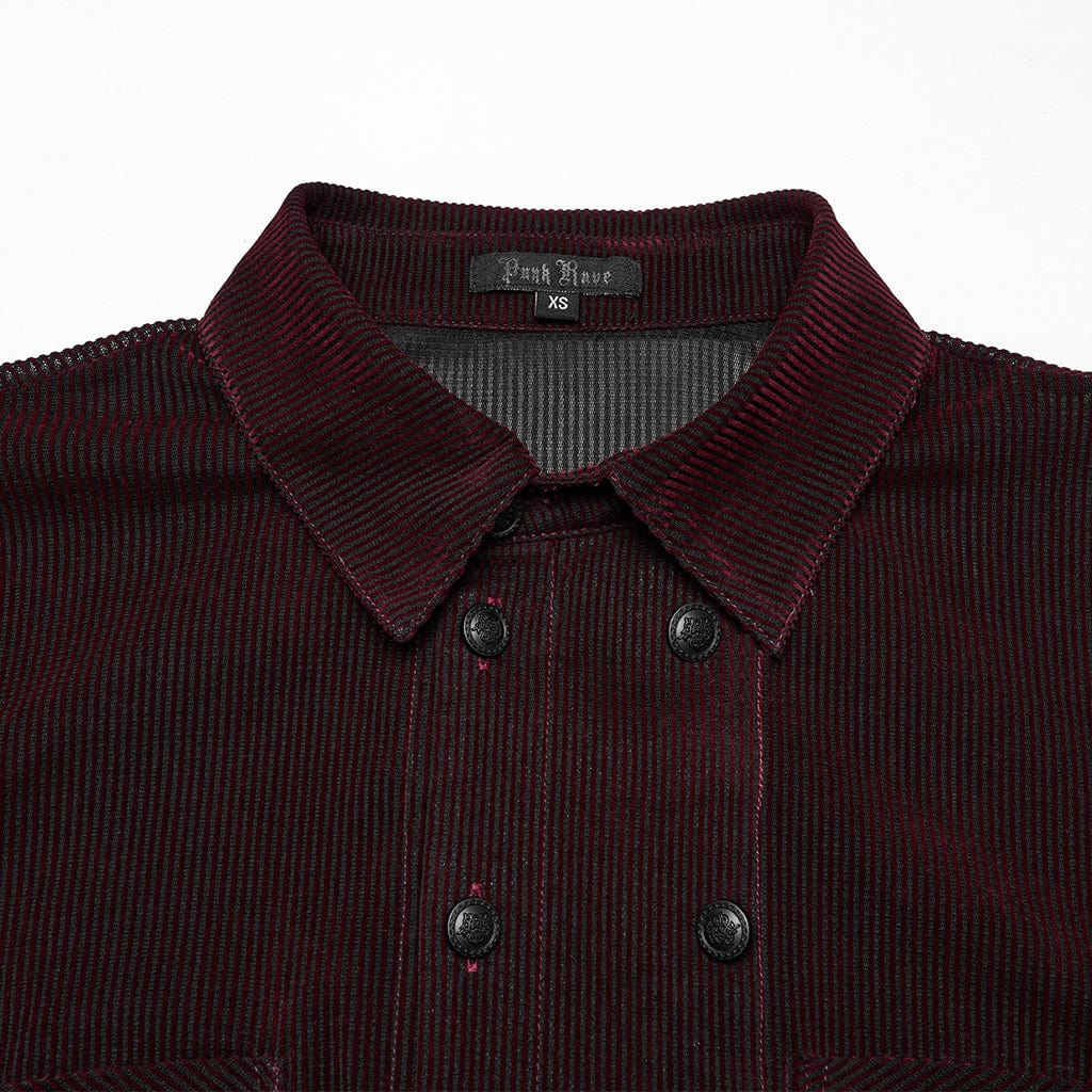 PUNK RAVE Men's Gothic Double-breasted Puff Sleeved Shirt Red