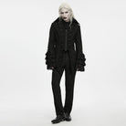 PUNK RAVE Men's Gothic Embossed Button Decor Lapel Ruffled Cuff Jacket