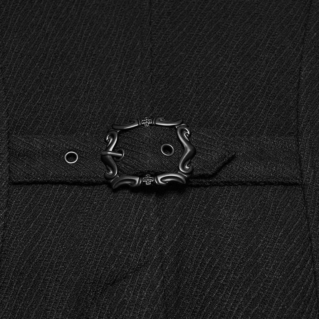 PUNK RAVE Men's Gothic Embossed Button Decor Lapel Ruffled Cuff Jacket