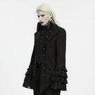PUNK RAVE Men's Gothic Embossed Button Decor Lapel Ruffled Cuff Jacket