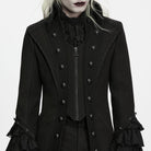 PUNK RAVE Men's Gothic Embossed Button Decor Lapel Ruffled Cuff Jacket