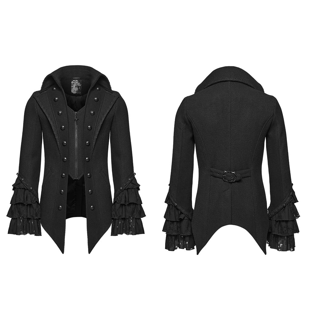 PUNK RAVE Men's Gothic Embossed Button Decor Lapel Ruffled Cuff Jacket
