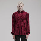 PUNK RAVE Men's Gothic Embossed Velvet Shirt Red
