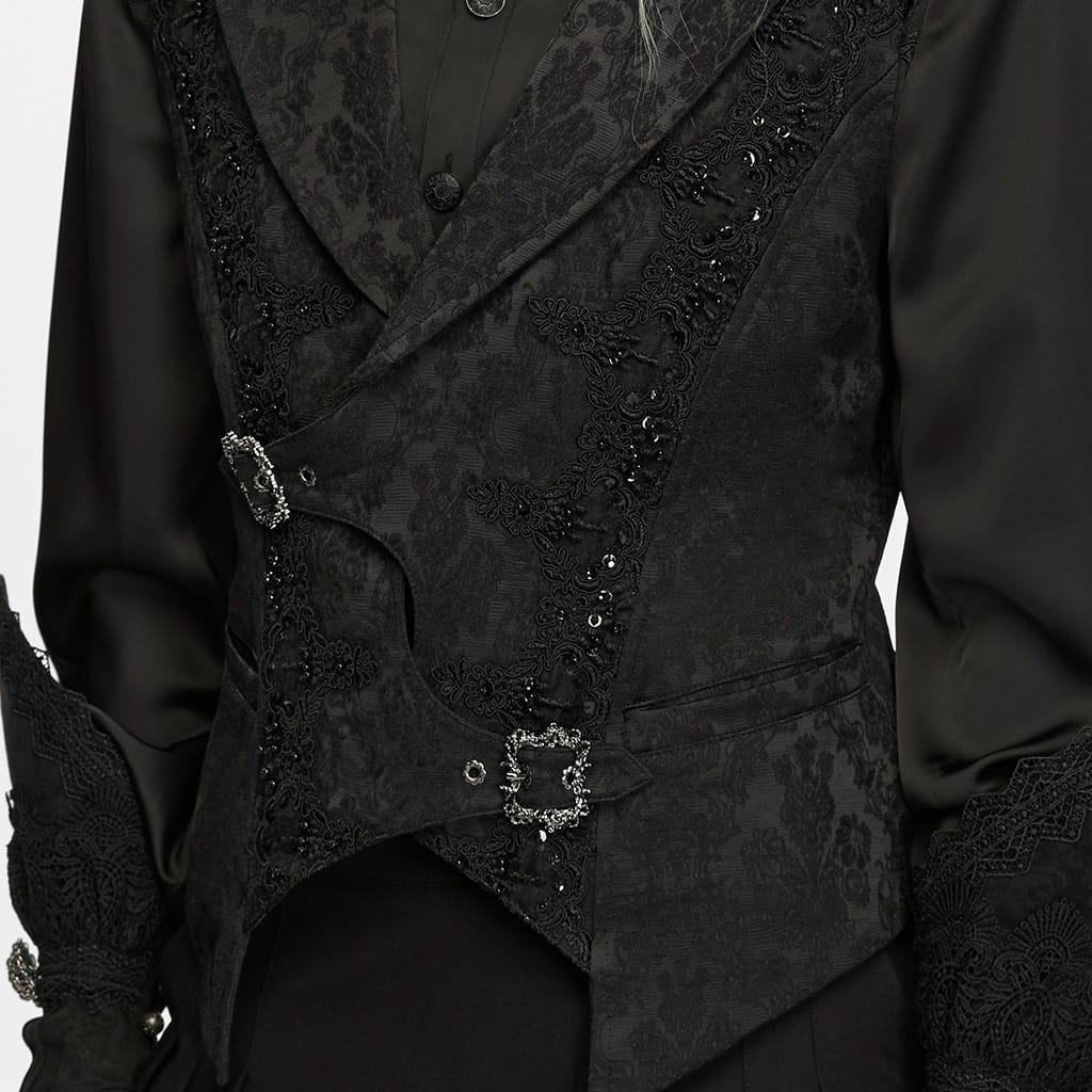 PUNK RAVE Men's Gothic Embroidered Overlapping Placket Buckle Jacquard Waistcoat