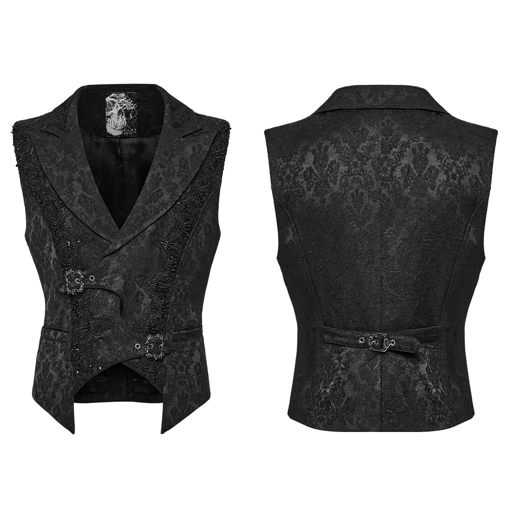 PUNK RAVE Men's Gothic Embroidered Overlapping Placket Buckle Jacquard Waistcoat