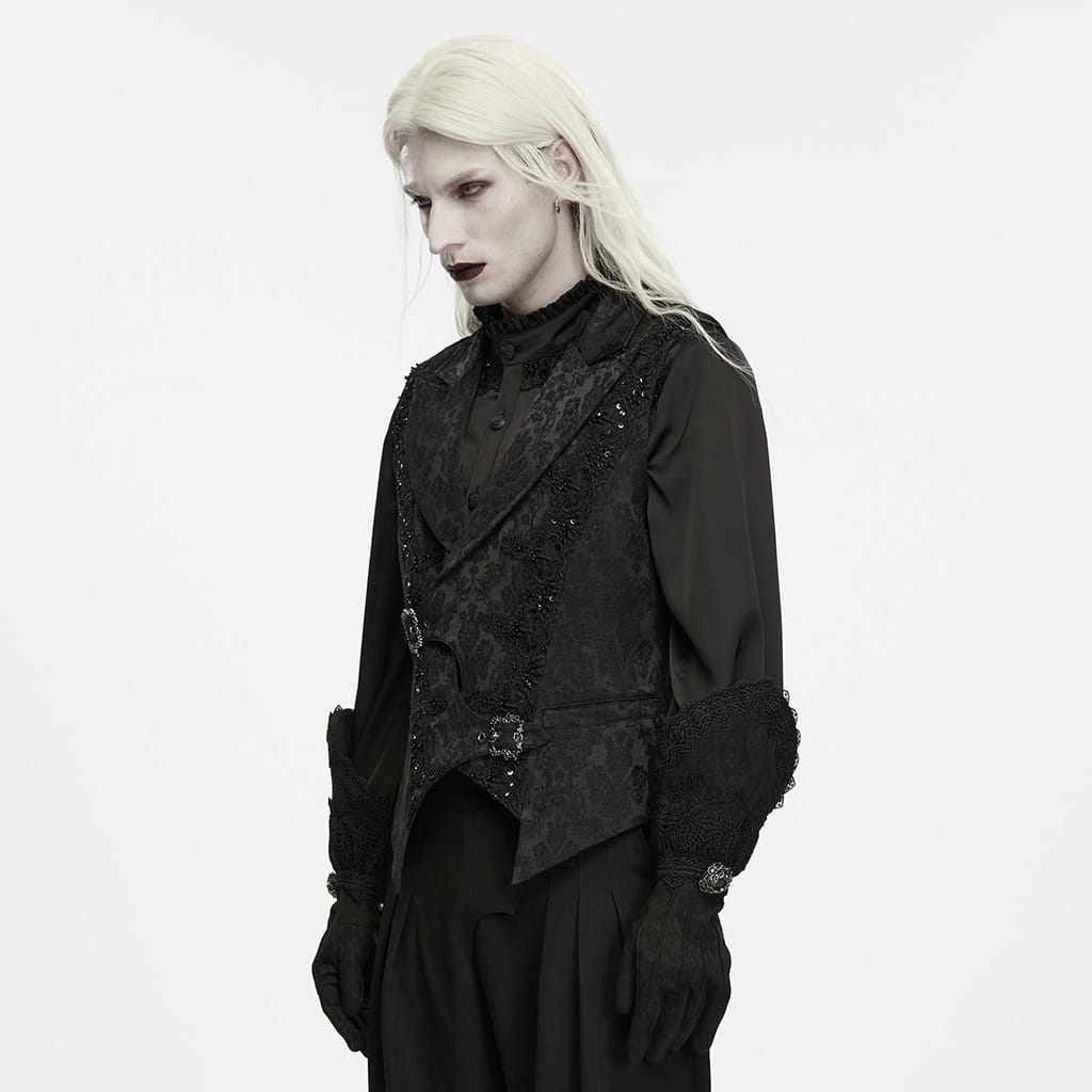 PUNK RAVE Men's Gothic Embroidered Overlapping Placket Buckle Jacquard Waistcoat