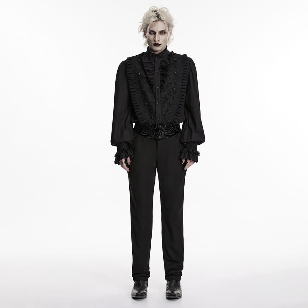 PUNK RAVE Men's Gothic Embroidered Patchwork Pants Black