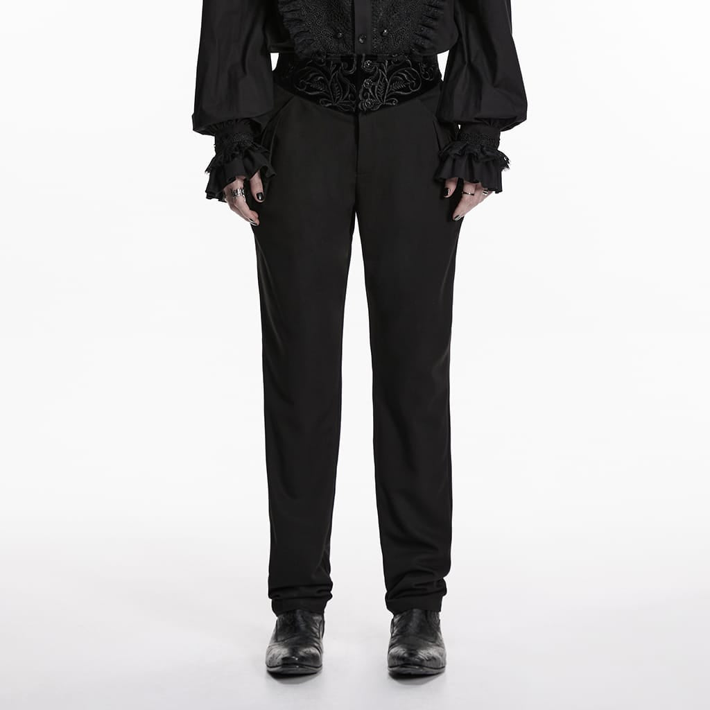 PUNK RAVE Men's Gothic Embroidered Patchwork Pants Black
