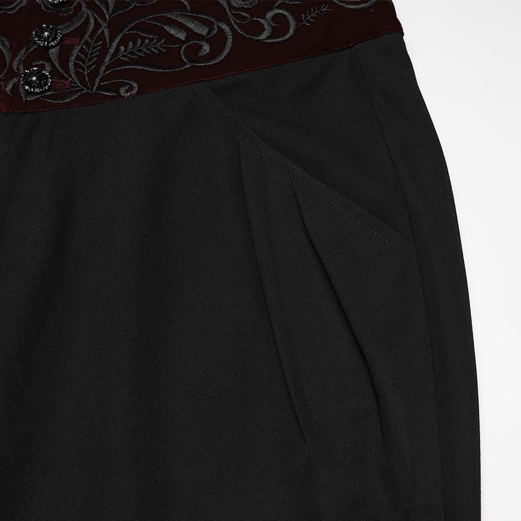 PUNK RAVE Men's Gothic Embroidered Patchwork Pants Black-Red