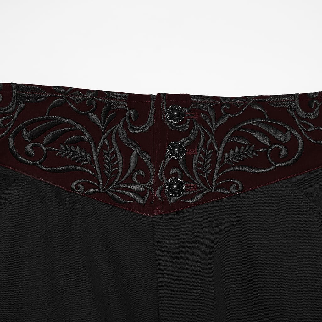PUNK RAVE Men's Gothic Embroidered Patchwork Pants Black-Red