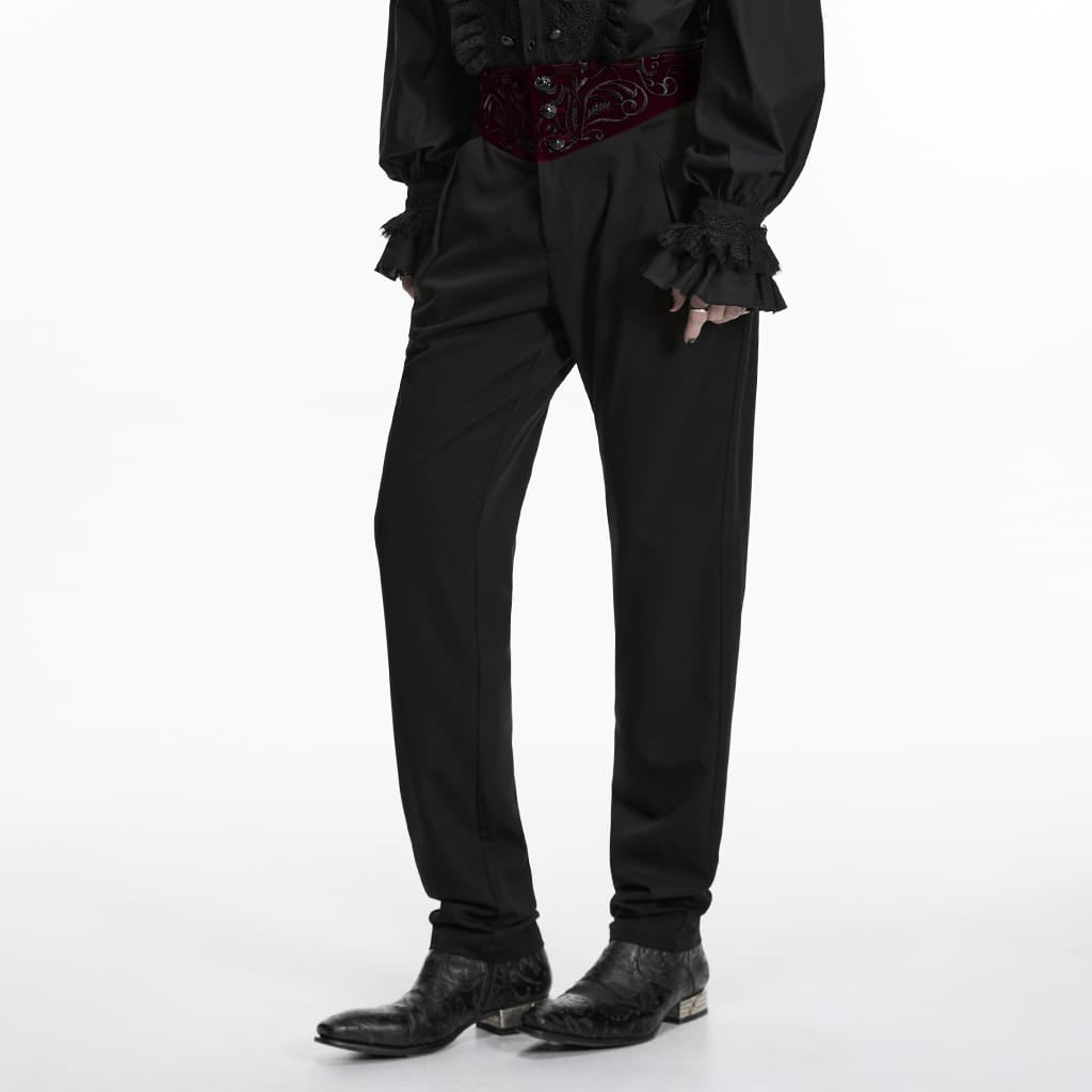 PUNK RAVE Men's Gothic Embroidered Patchwork Pants Black-Red