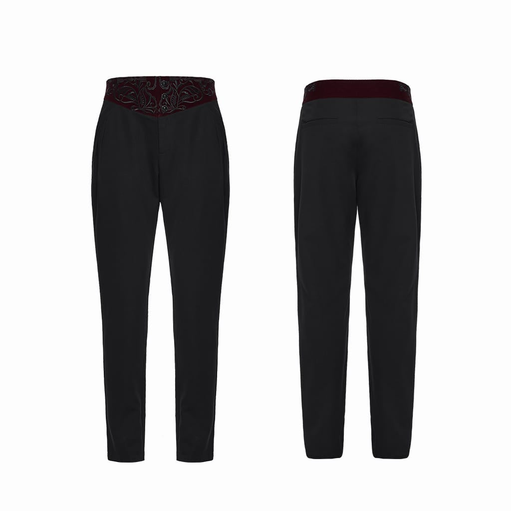 PUNK RAVE Men's Gothic Embroidered Patchwork Pants Black-Red