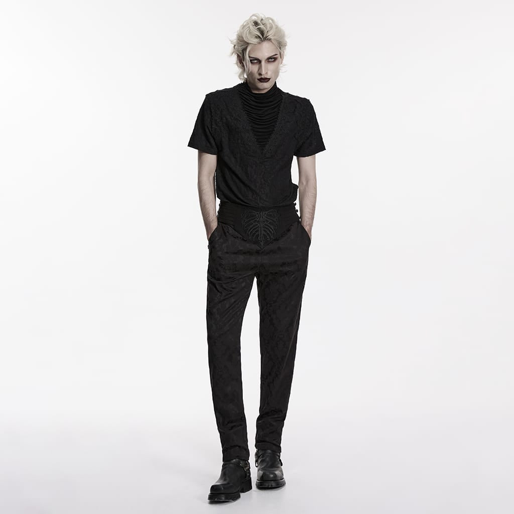 PUNK RAVE Men's Gothic Embroidered Pleated Pants