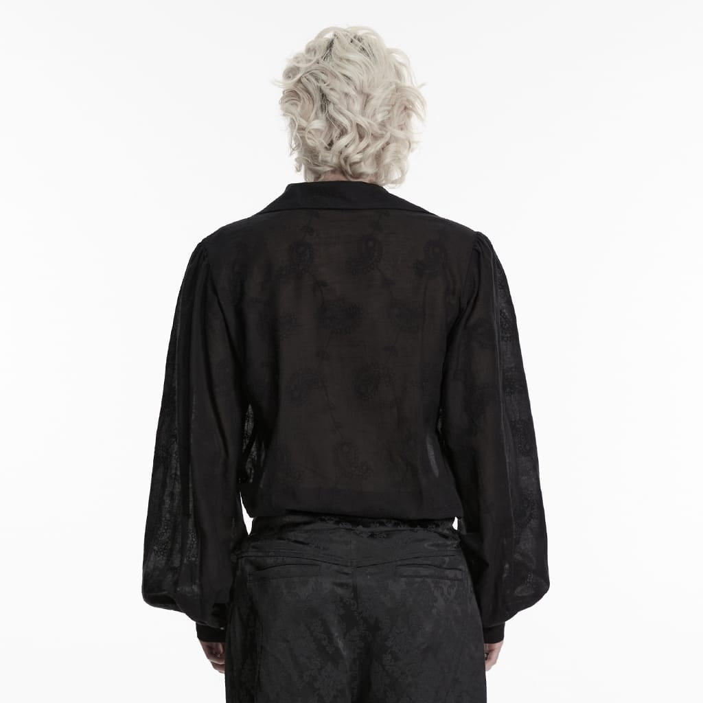 PUNK RAVE Men's Gothic Embroidered Plunging Loose Shirt Black