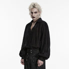 PUNK RAVE Men's Gothic Embroidered Plunging Loose Shirt Black