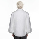 PUNK RAVE Men's Gothic Embroidered Plunging Loose Shirt White