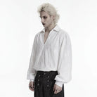 PUNK RAVE Men's Gothic Embroidered Plunging Loose Shirt White