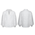 PUNK RAVE Men's Gothic Embroidered Plunging Loose Shirt White