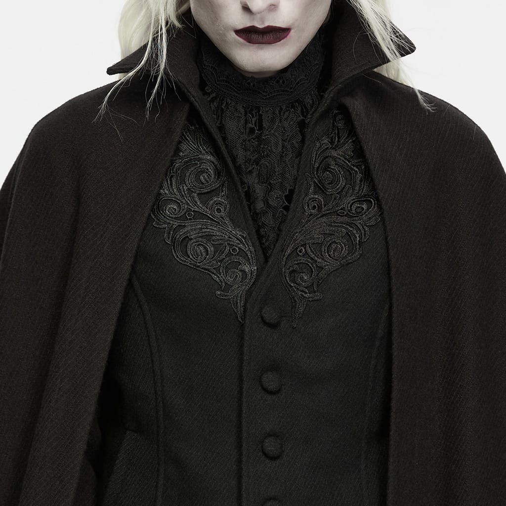 PUNK RAVE Men's Gothic Embroidered Single-breasted Stand Collar Cloak