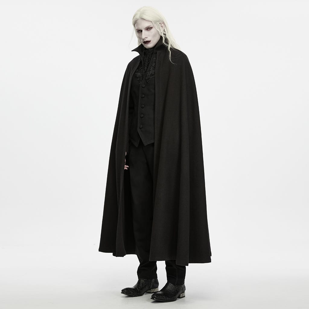 PUNK RAVE Men's Gothic Embroidered Single-breasted Stand Collar Cloak