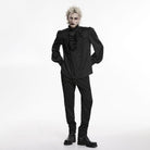 PUNK RAVE Men's Gothic Embroidered Stand Collar Shirt with Detachable Tie Black