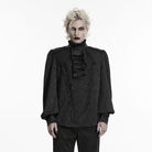 PUNK RAVE Men's Gothic Embroidered Stand Collar Shirt with Detachable Tie Black